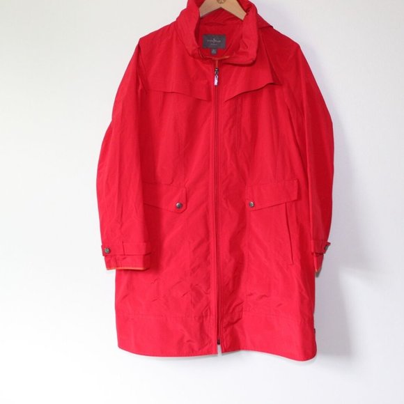 Cole Haan Back Bow Packable Hooded Raincoat Zip Red Rain Jacket Size XL H13198 - Picture 2 of 11